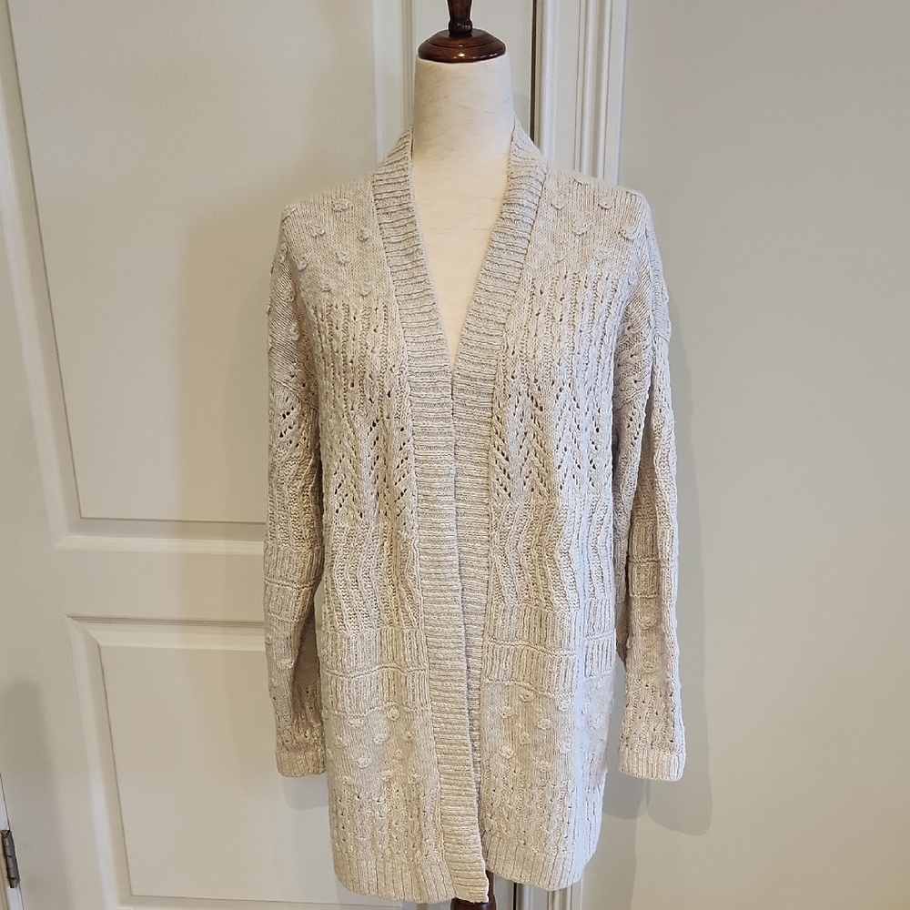 Garnet Hill Luminary Organic-cotton Cardigan  Medium Cream NWT